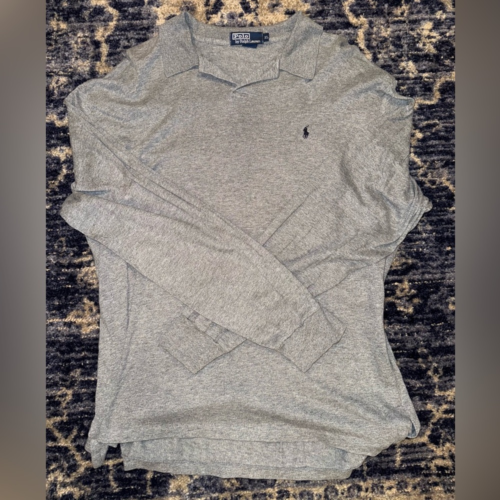 Polo Ralph Lauren Gray Long Sleeve Cotton Tee w/ Collar Size XL